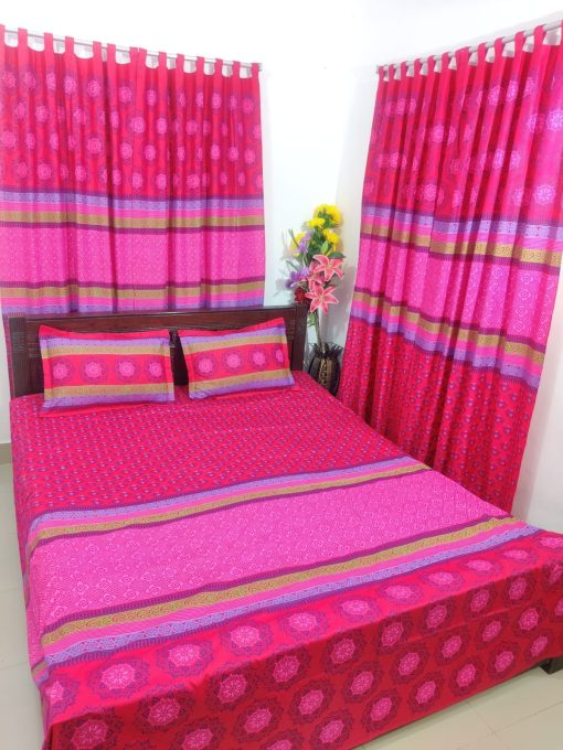 Handblock Pure Cotton Combo Bedroom Set ( 1 Pcs Bedsheet + 4 Pcs Curtains + 2 Pcs Pillow cover + 1 Pcs Kolbalis cover) 139