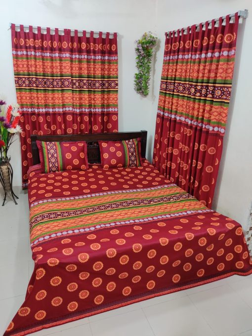 Handblock Pure Cotton Combo Bedroom Set ( 1 Pcs Bedsheet + 4 Pcs Curtains + 2 Pcs Pillow cover + 1 Pcs Kolbalis cover) 144